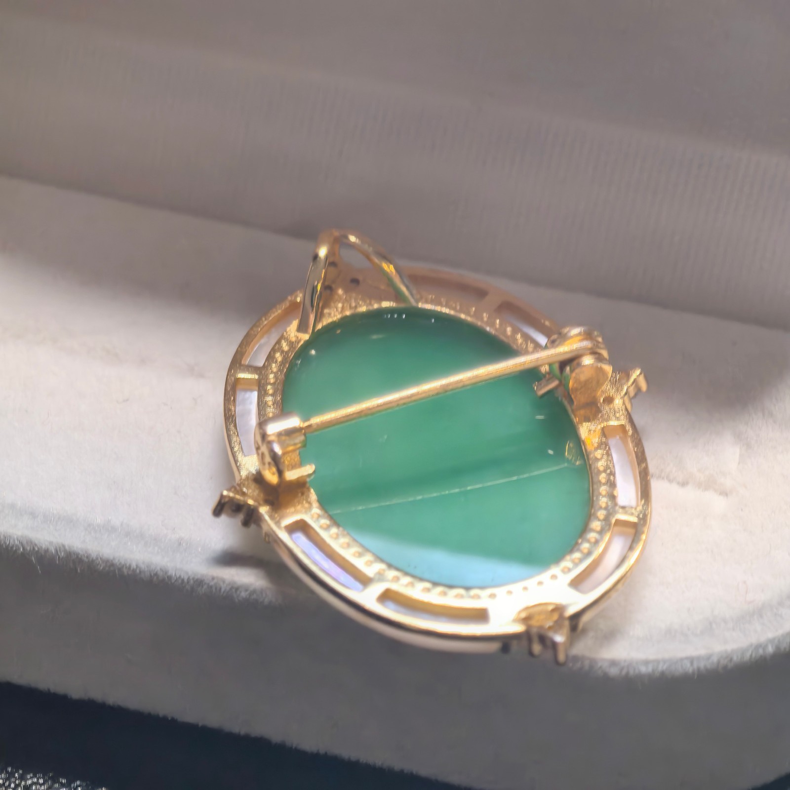 925 silver green Athena Agate cameo brooch pendant vintage estate jewelry
