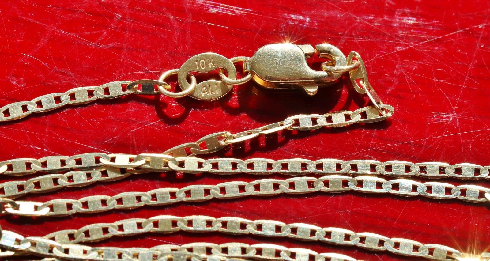 10k yellow gold necklace 18.0″ diamond cut mariner link chain vintage 1.6gr