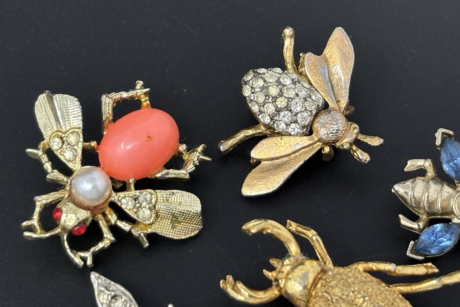 Vintage Estate Mixed Bug Insect Scatter Pin Brooch Lot Figural Rhinestone
