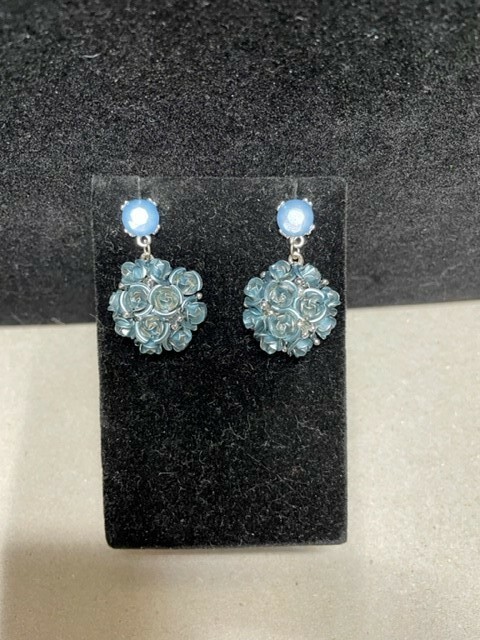 Gorgeous Bouquet of Flower Post Dangle Earrings in a Sapphire Baby Blue 1950