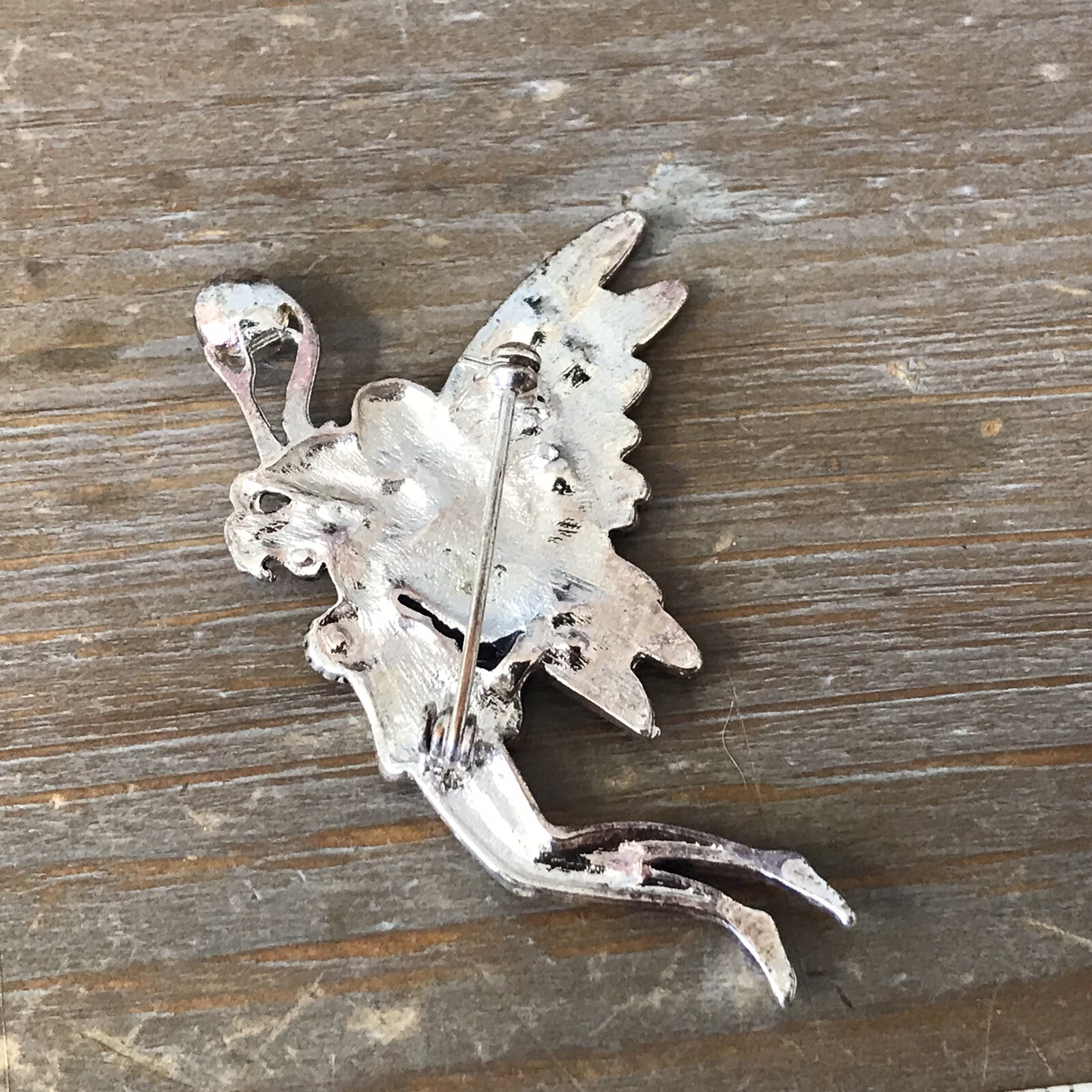 Silver Tone Enamel And Rhinestone Beautiful Fairy Brooch Whimsical Fairycore
