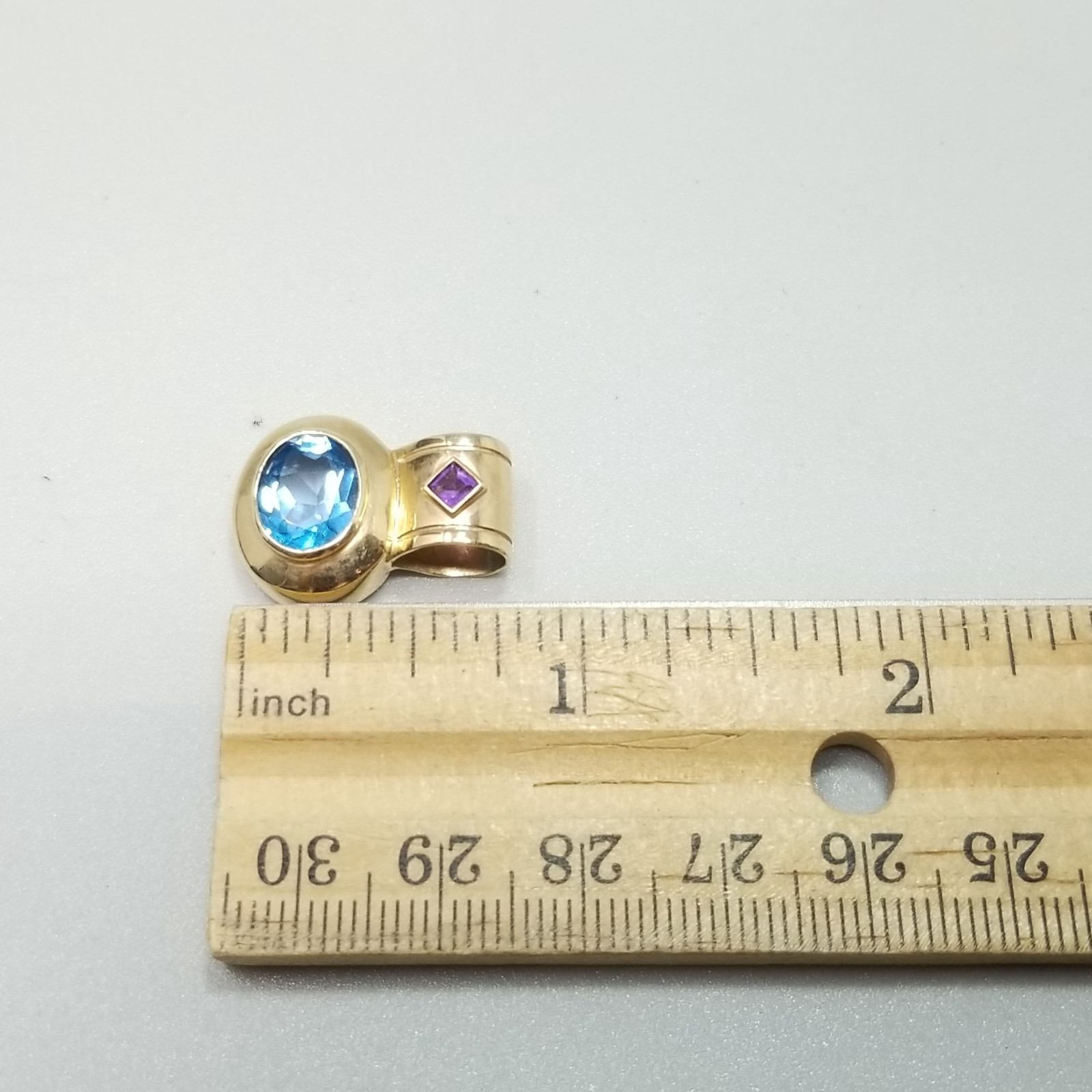Vintage 14k Gold Oval Blue Topaz Pendant Large Slide Bail December Birthstone