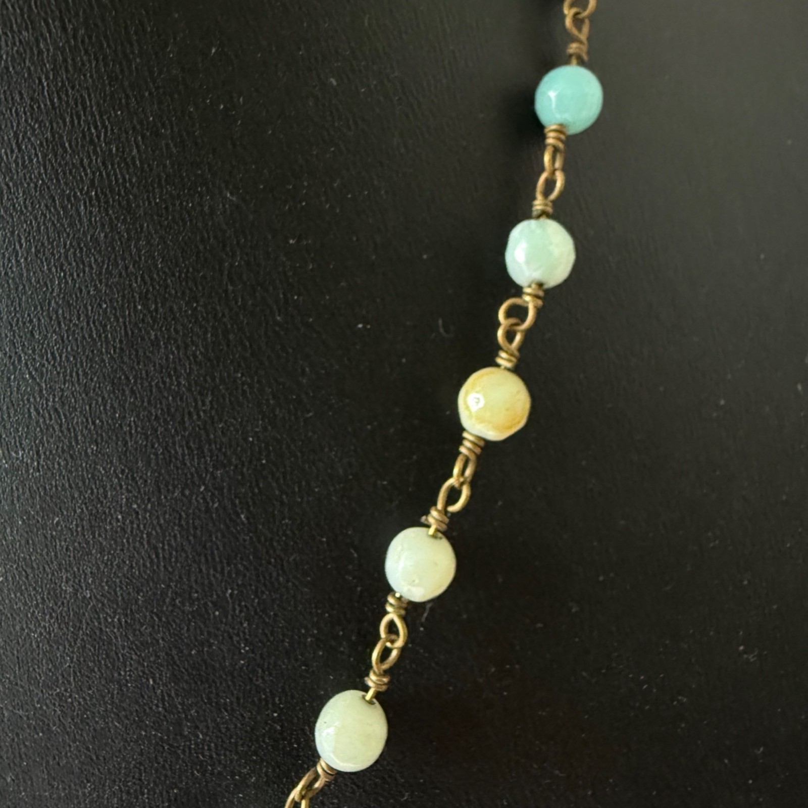 Necklace Multi-Color Pastel Beaded Hand Wired Bohemian Gold Tone 19 inches