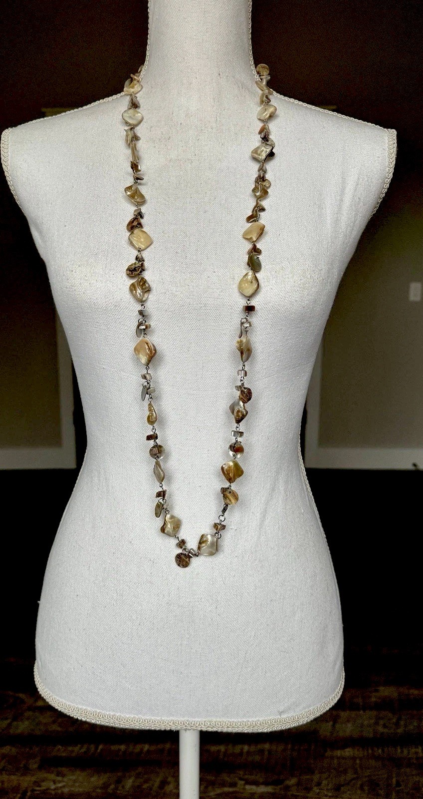 Vintage Abalone Layering Necklace Circa 1970 46” Long Lobster Claw Clasp