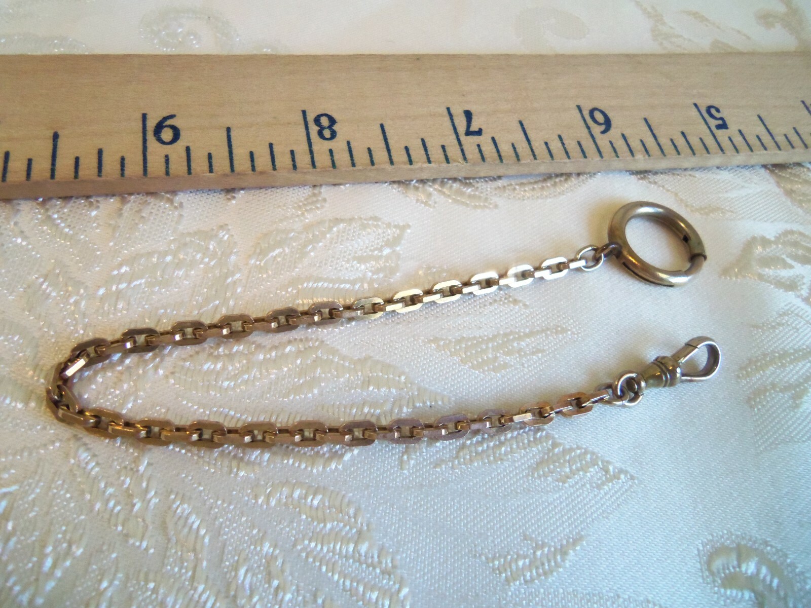 Victorian gold filled watch chain Signed Hadley Made in USA Large ring