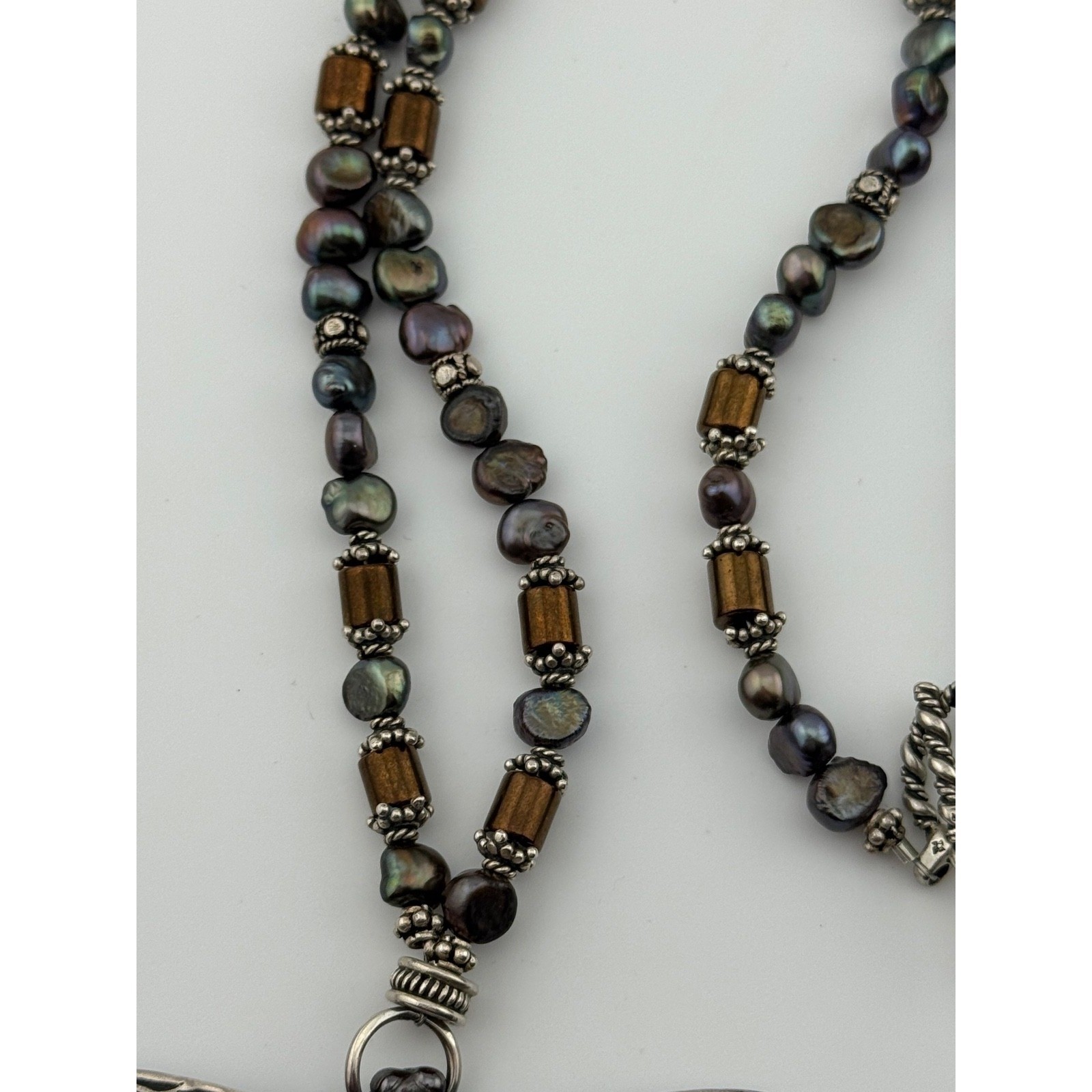 Vintage 1999 Robert Bob Burkett Signed Dragonfly Pendant Beaded Pearl Necklace