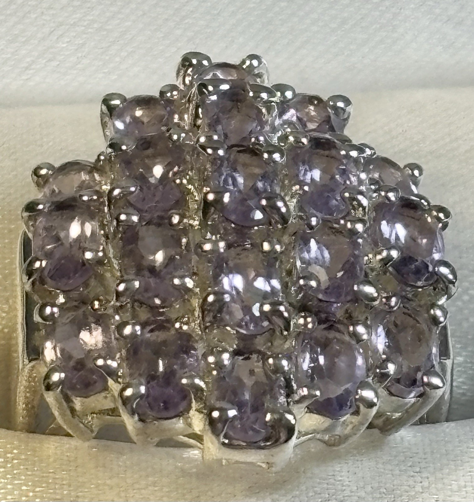 Vintage 925 Sterling Silver CZ Cluster Ring Size 5 1/4 20mm Center