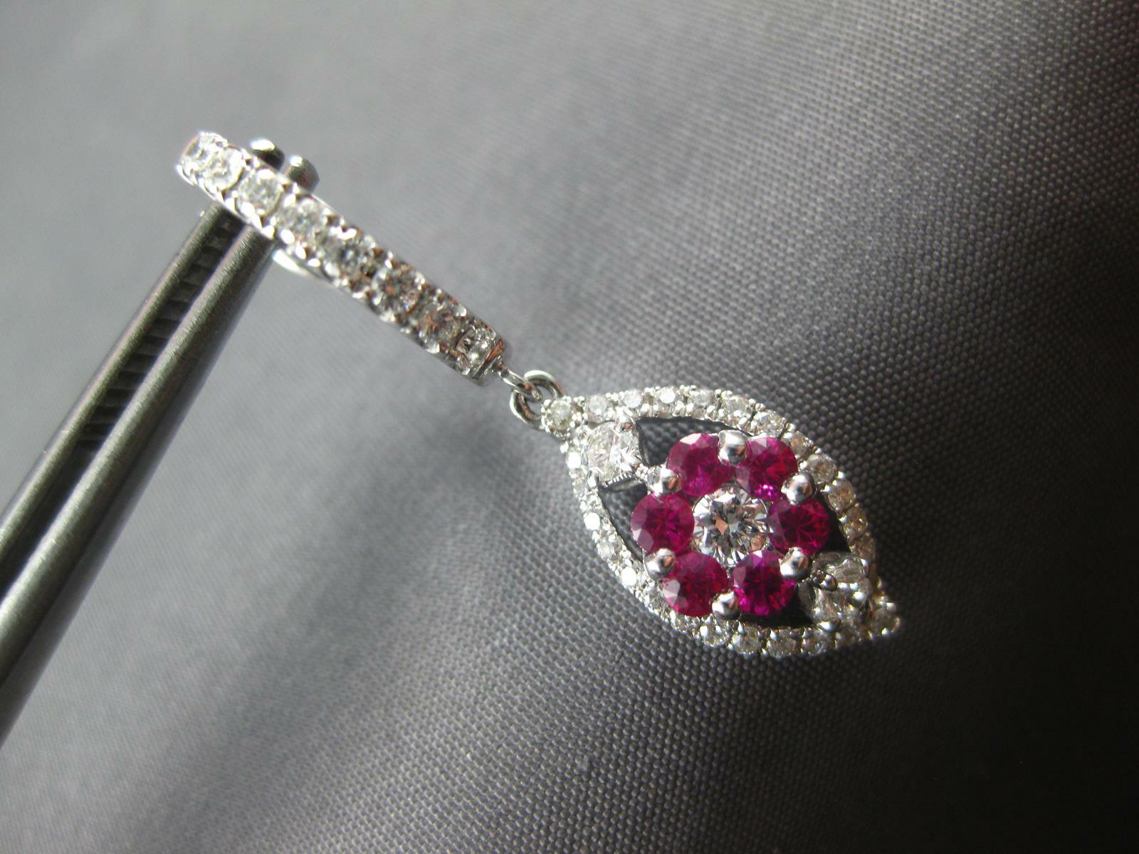 ESTATE 1.52CT DIAMOND & AAA RUBY 18KT WHITE GOLD MARQUISE SHAPE HANGING EARRINGS