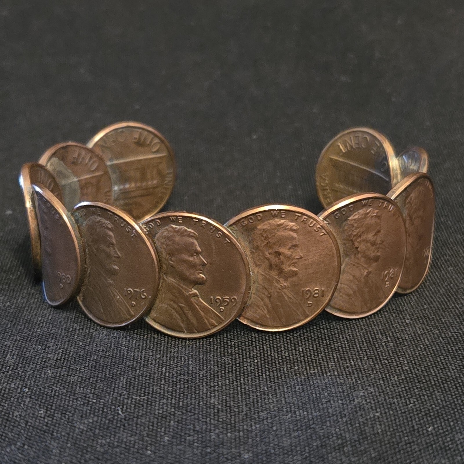 Bracelet Copper Penny Cuff Handmade 2⅜” Diameter Approximately Various Dates