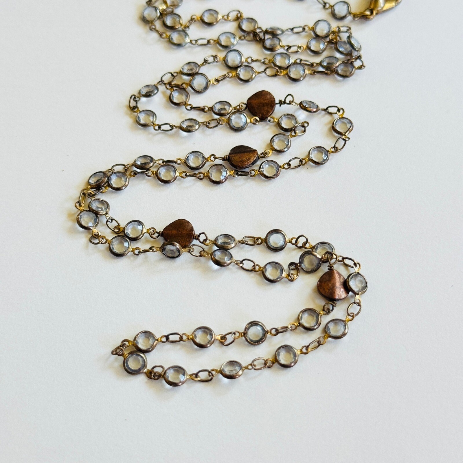 VTG Regal Open Bezel Austrian Crystal Necklace dainty light blue rare high end