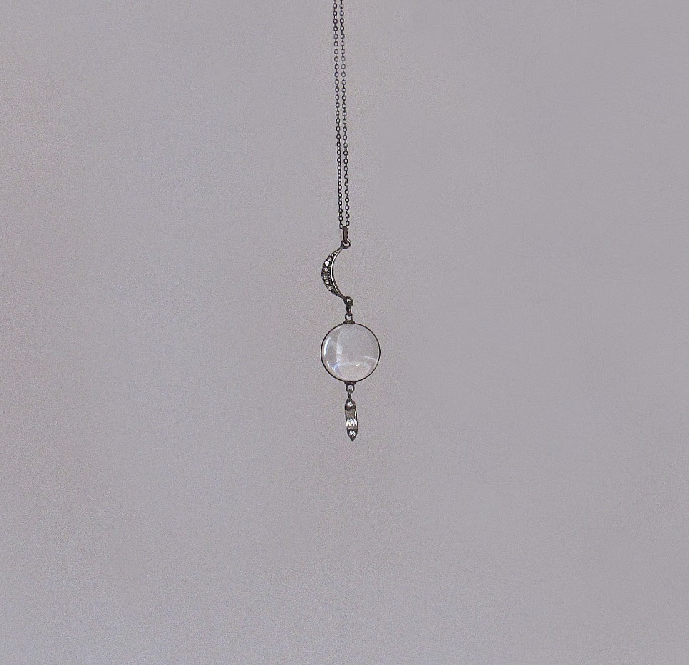 Art Deco Pools of Light Rock Quartz Orb Sterling Silver Necklace