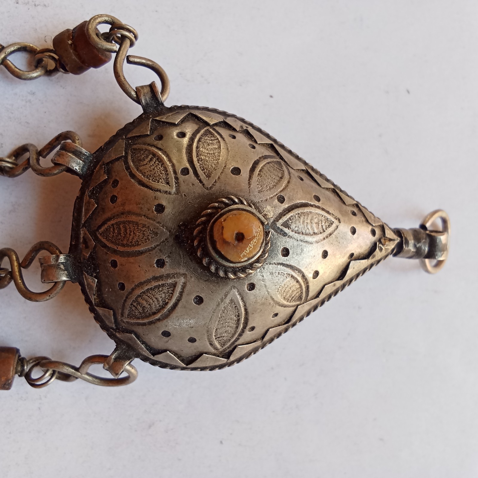 Antique Silver Tone Bedouin Prayer Box Necklace Dangle Bells