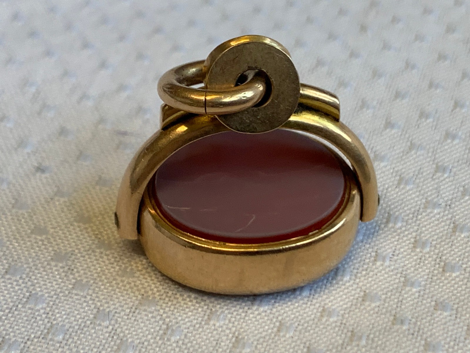 Antiq Yellow Gold Pocket Watch Fob Rotating Pendant Bloodstone Carnelian 10.19g
