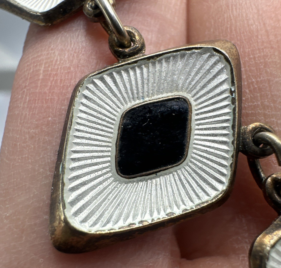 Vtg Albert Scharning Necklace Sterling Silver White Black Enamel MCM Norway 16″