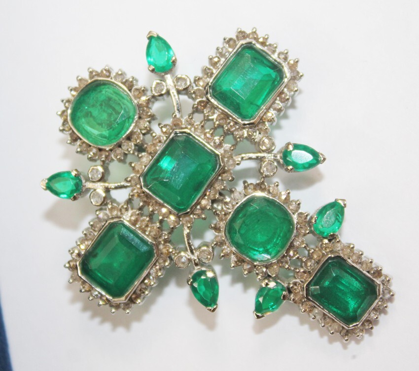 4.50ct Rose Cut Diamond Victorian 925 Sterling Silver Emerald Cross Pendant