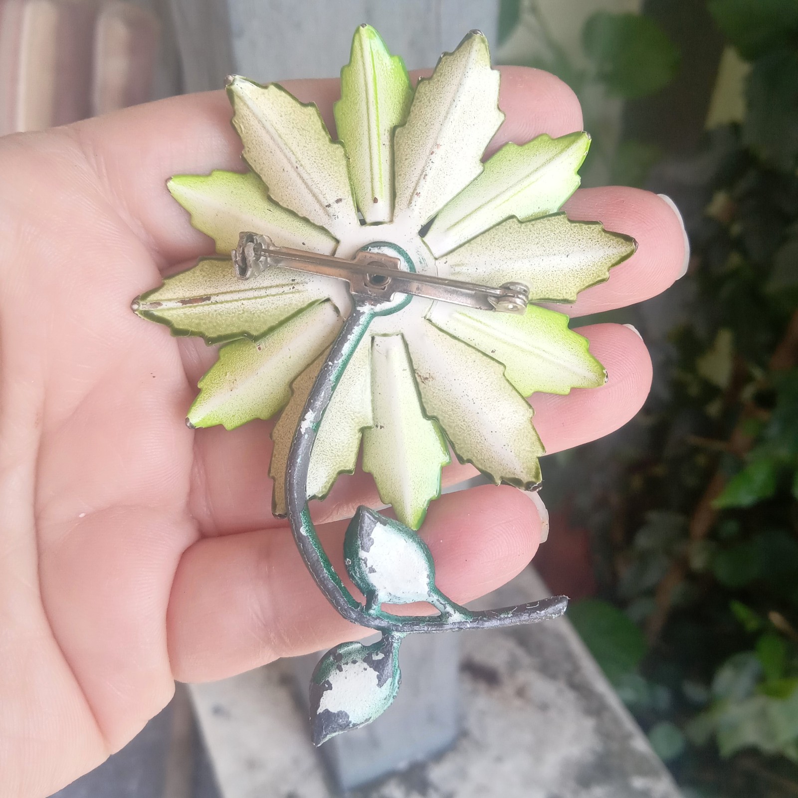 Lime Green/Green Large Enamel Flower Brooch