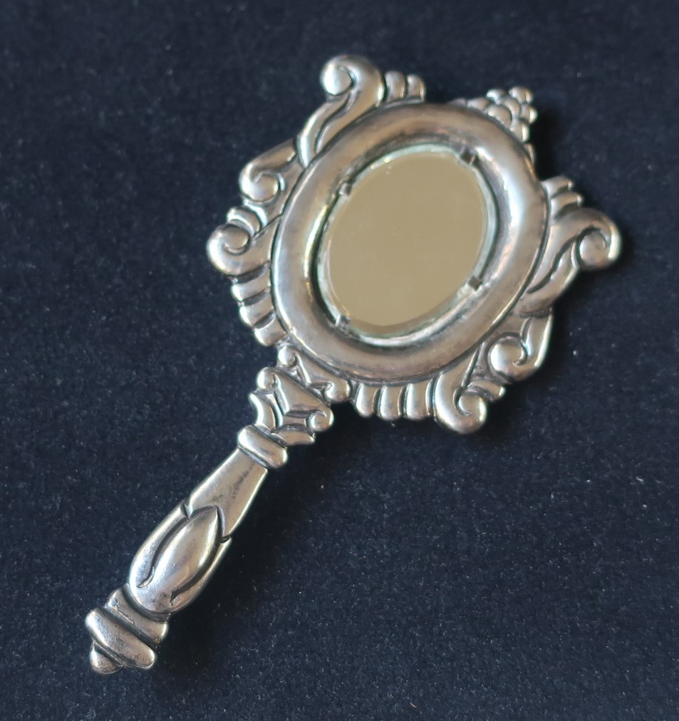 HUGE RARE VINTAGE EARLY LOS CASTILLO TAXCO STERLING SILVER MIRROR PIN