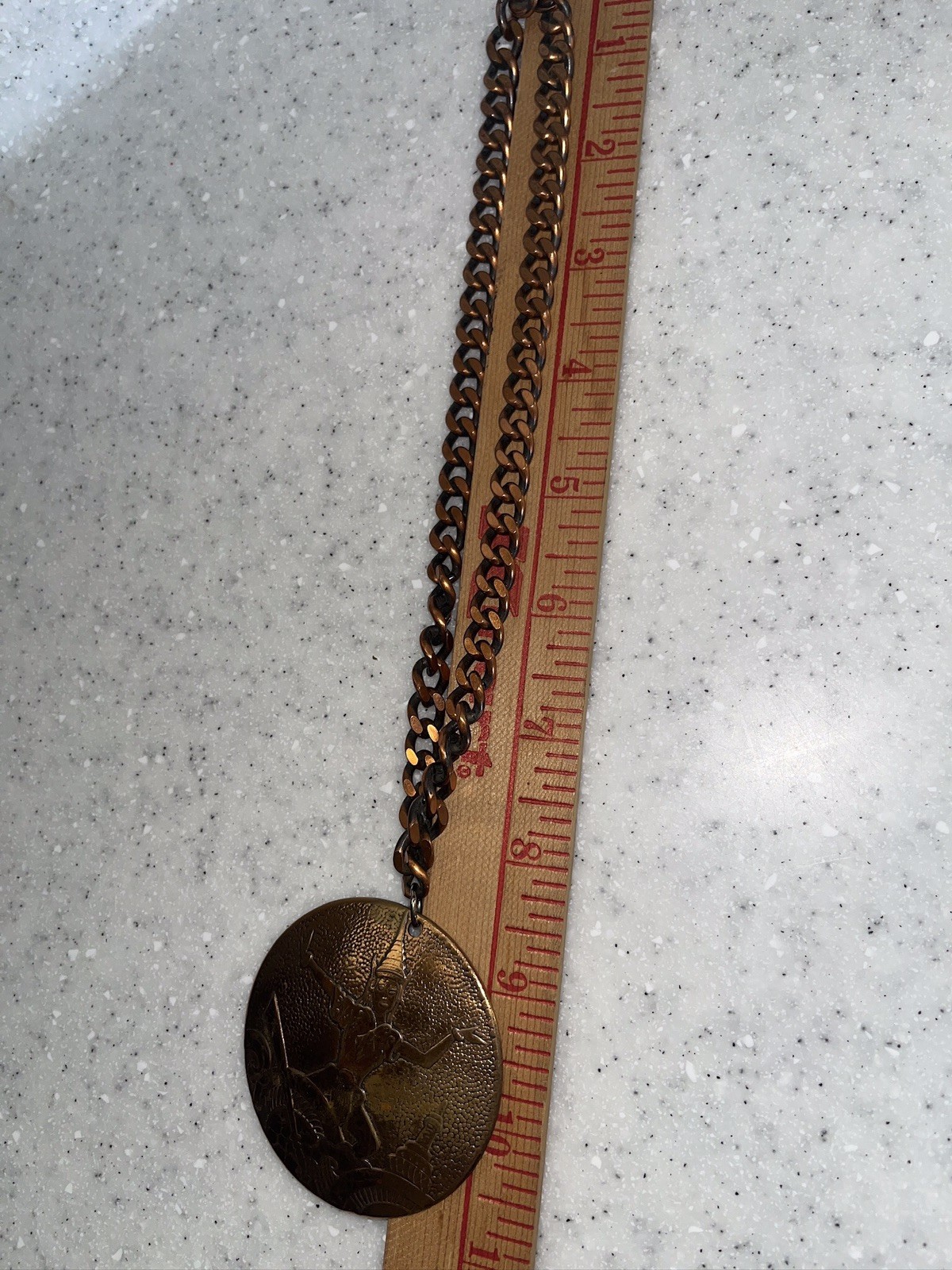 Vtg Copper Tone Pendant Medallion Shiva Siam Dancer Warrior Goddess Necklace