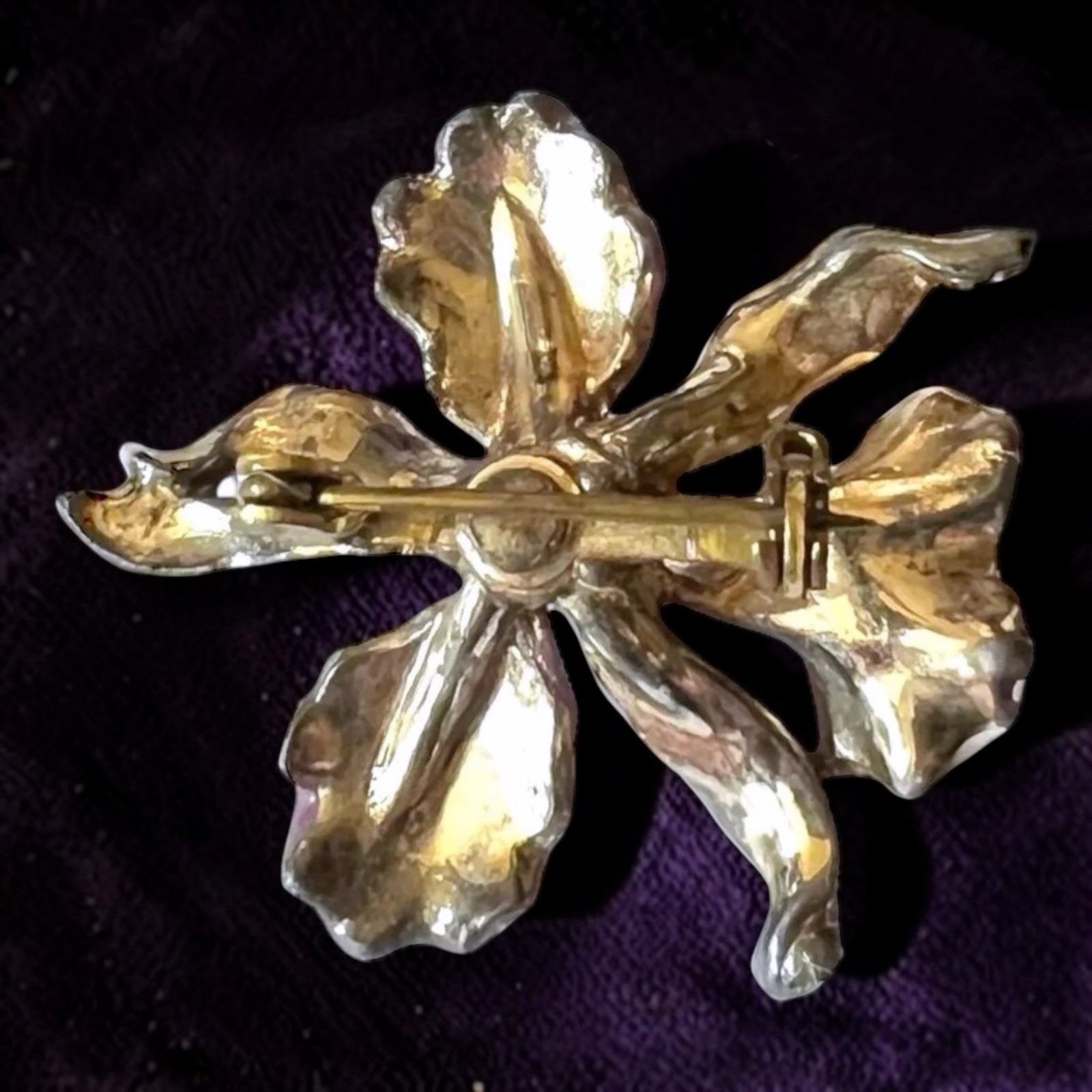 Enamel Flower Brooch Orchid Purple Silver Tone Small Vintage