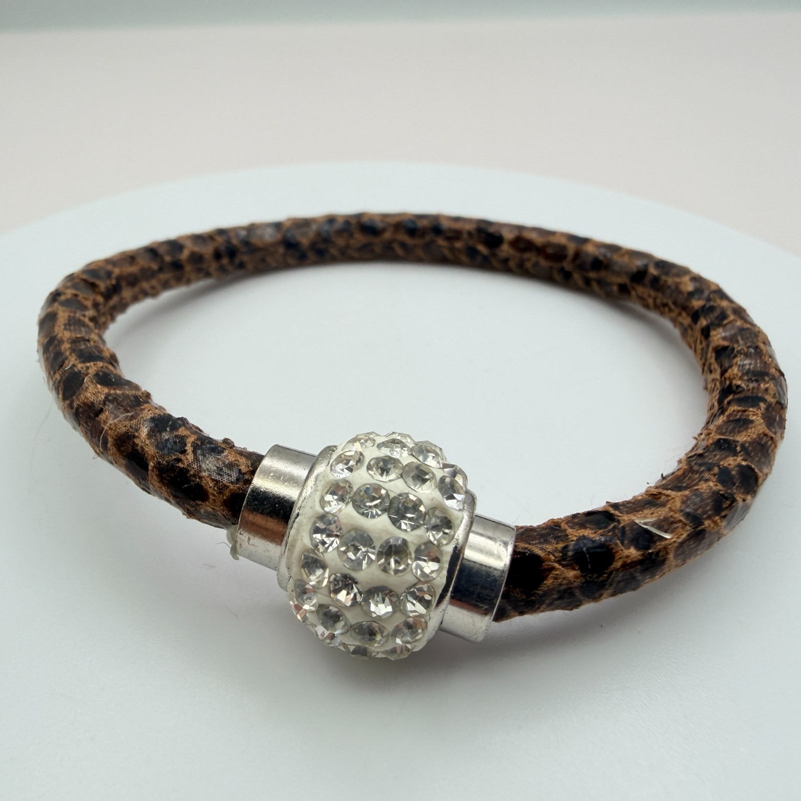 Vintage Y2K Leopard Print Faux Leather Rhinestone Bracelet Women’s Jewelry