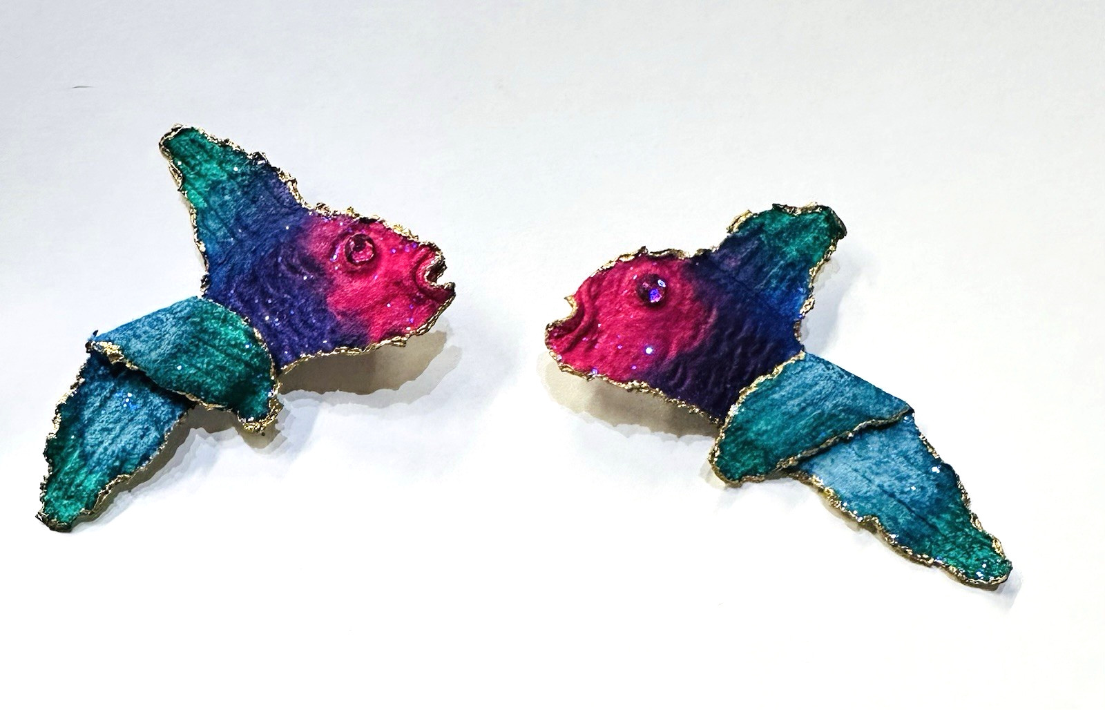 Fish Earrings Hand Painted Signed Melange Very Light Weight for Pierced Ears