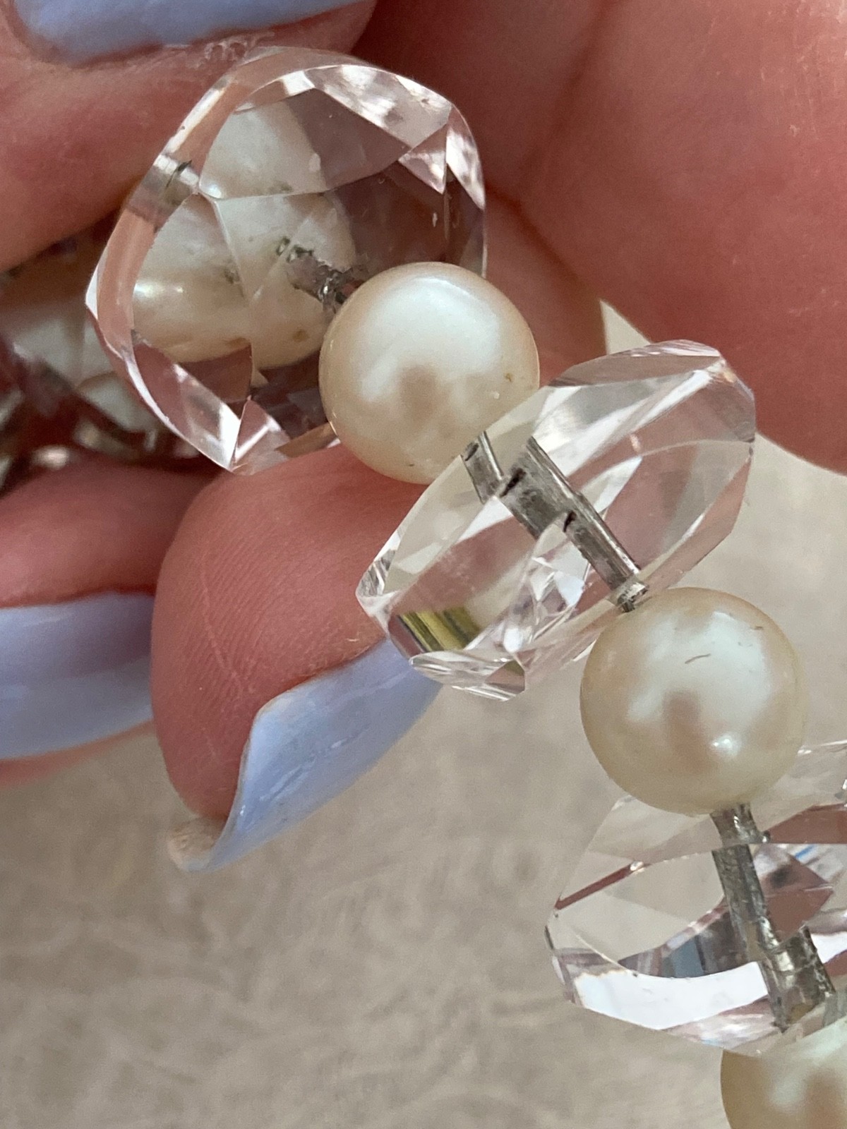 Vtg ROCK CRYSTAL Art Deco Necklace w/Pearls, Amazing Faceted Crystals 100.4grams