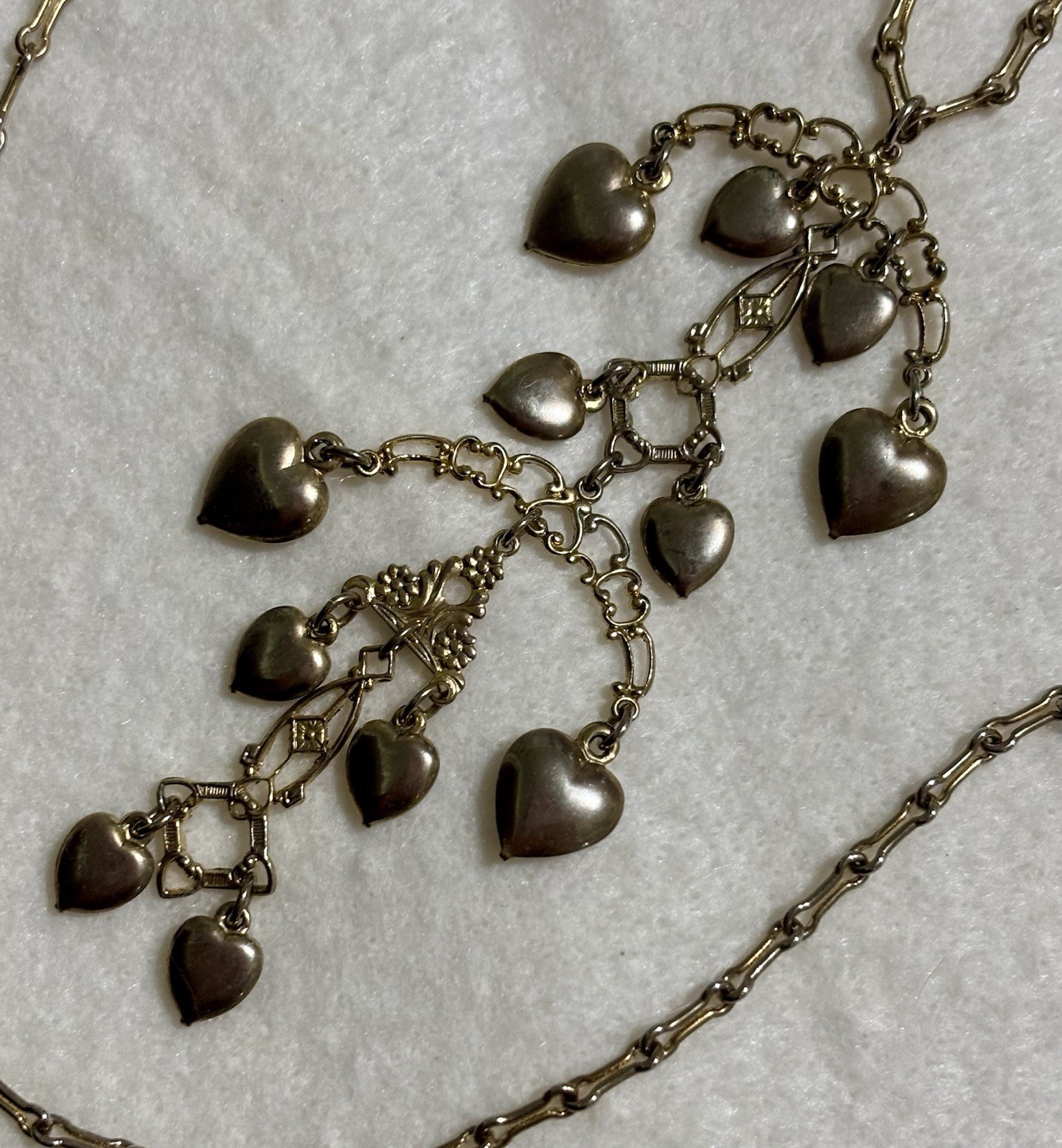 VTG Victorian Revival Heart Fringe Necklace Long 35” Statement Dangle Pendant