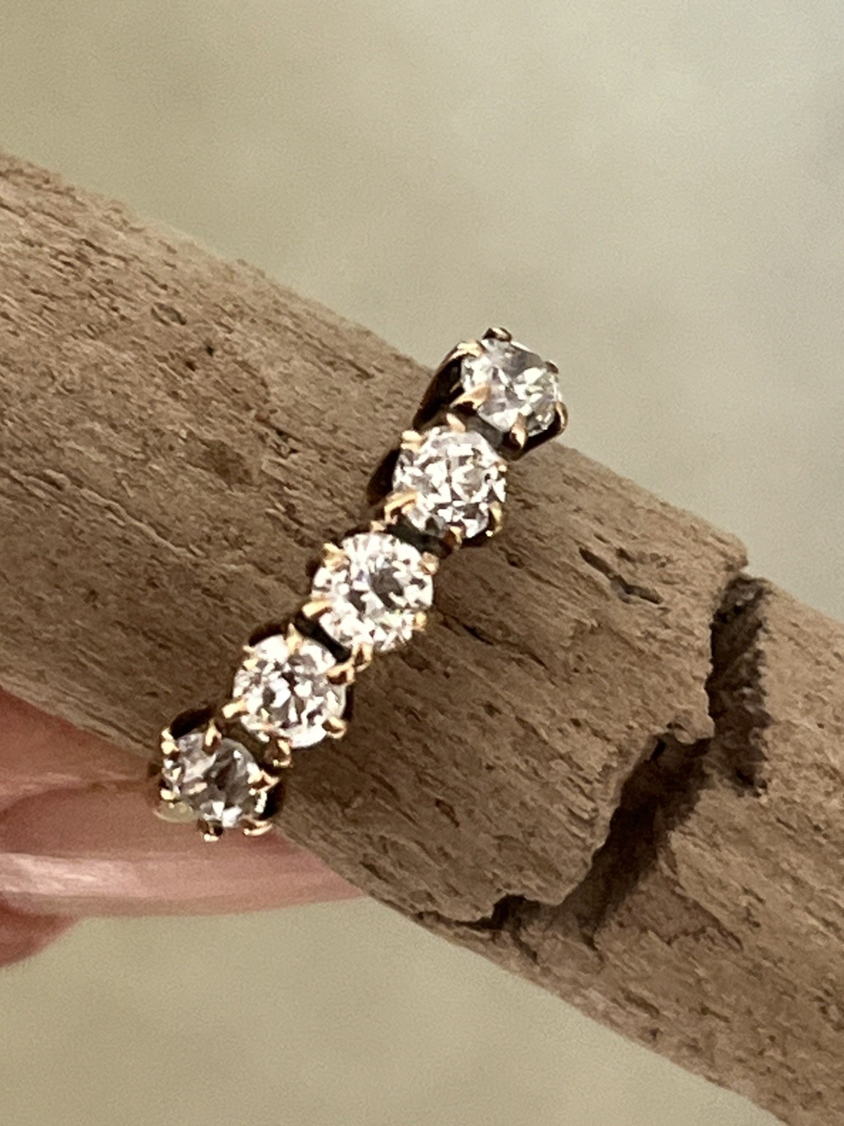 Gorgeous Petite Antique 14k Yellow Gold Ring ~ Five Old European Cut Diamonds