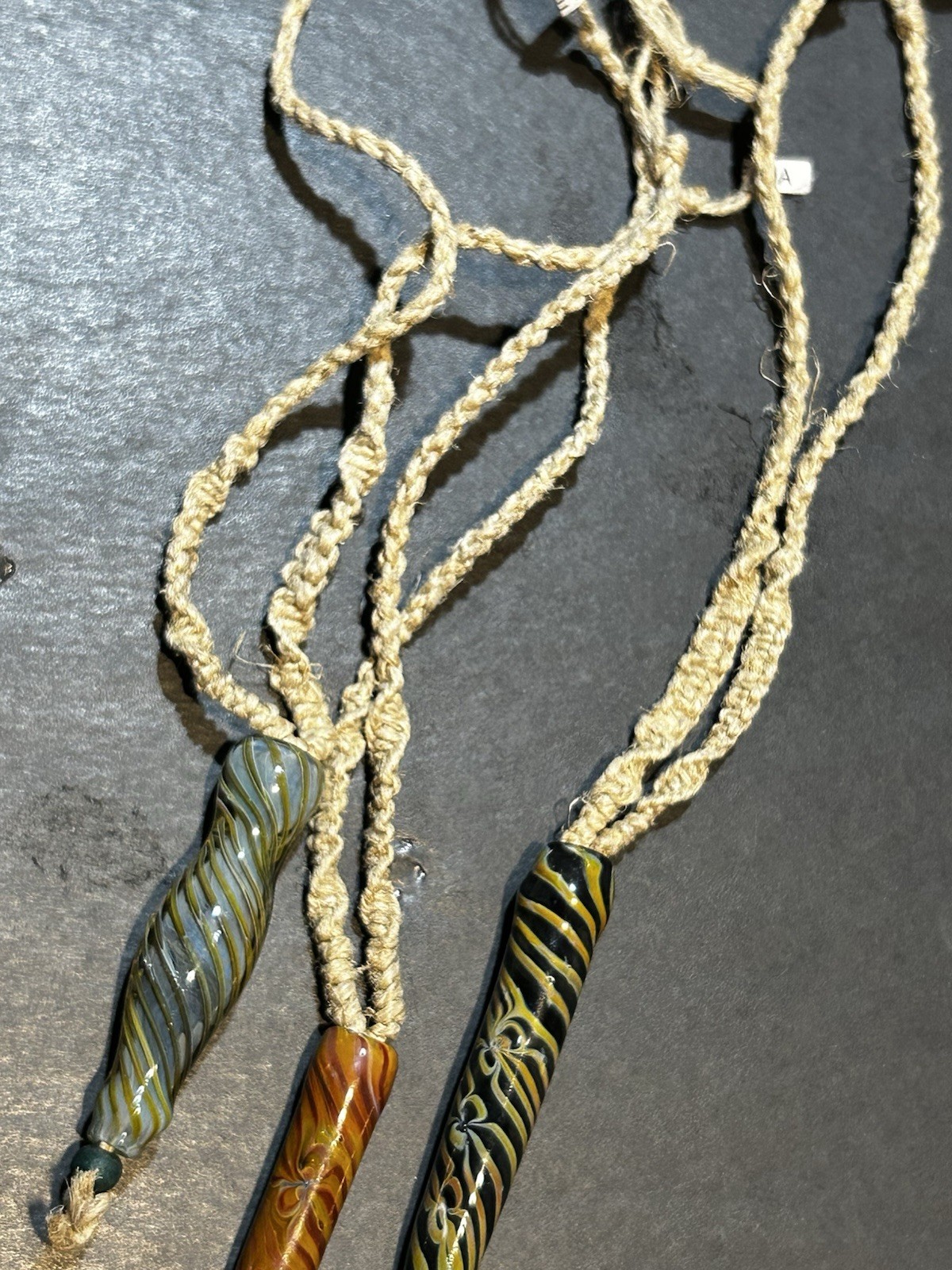 Vintage Rare Rotating pattern handmade glass pendant Necklaces Hemp Rope Weaving