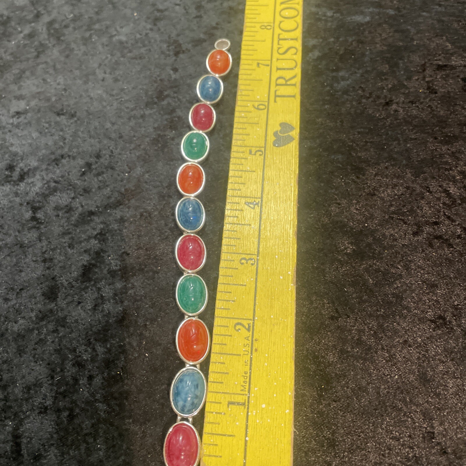 Vintage Scarab Bracelet Multicolor Silver Tone Magnetic buckle 7 Inch