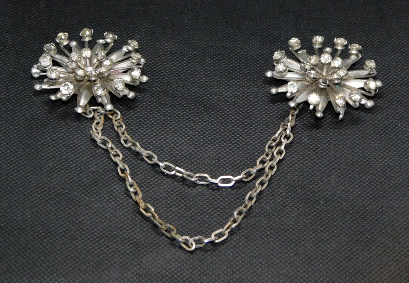 Gothic Style Vintage Scarf Chain Dual Pins White Rhinestone Sunburst Accessories