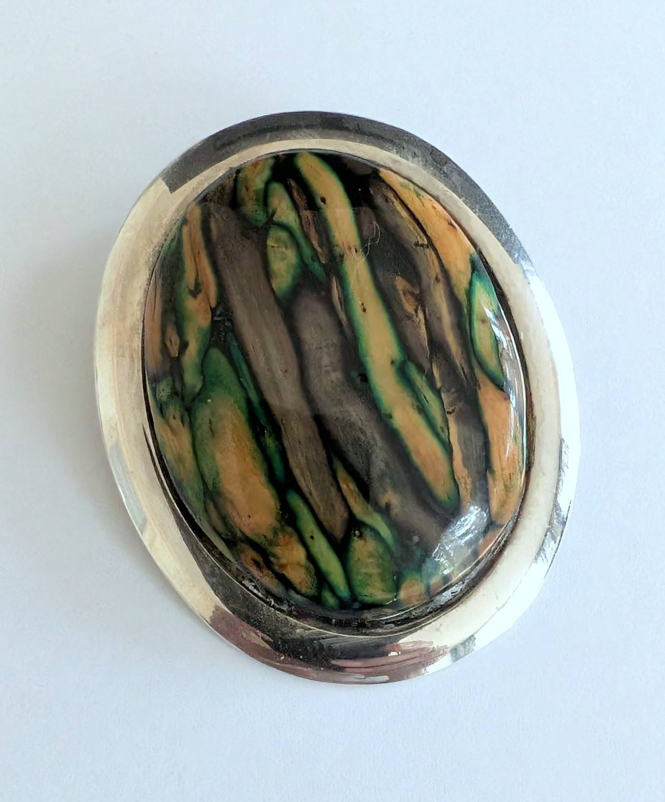 Beautiful Vintage Oval Silver Plated Multicolor Stone Pin Brooch