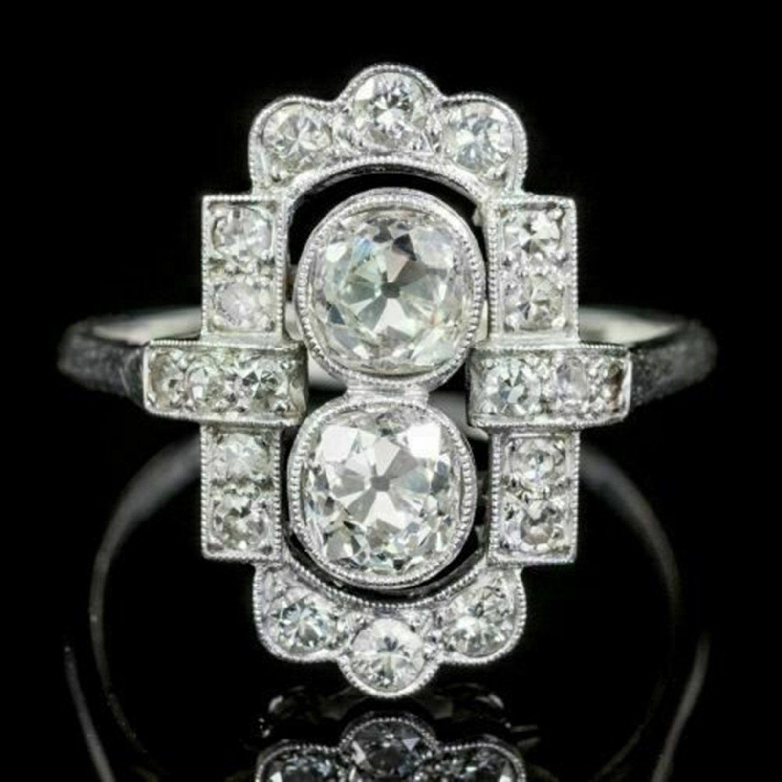 1.53 CT OEC Moissanite Stone Engagement Two Stone Milgrain Ring 925 Silver