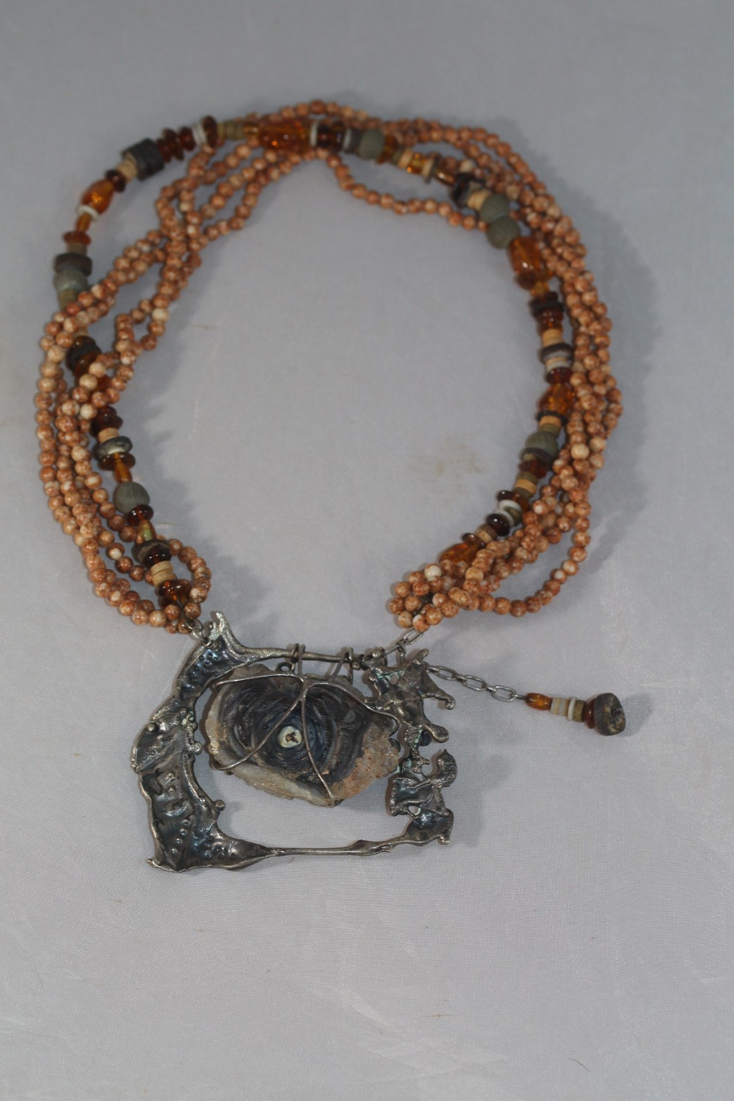 Fab! Cathleen McLain Brutalist Druzy Quartz Sterling Silver Pendant Necklace