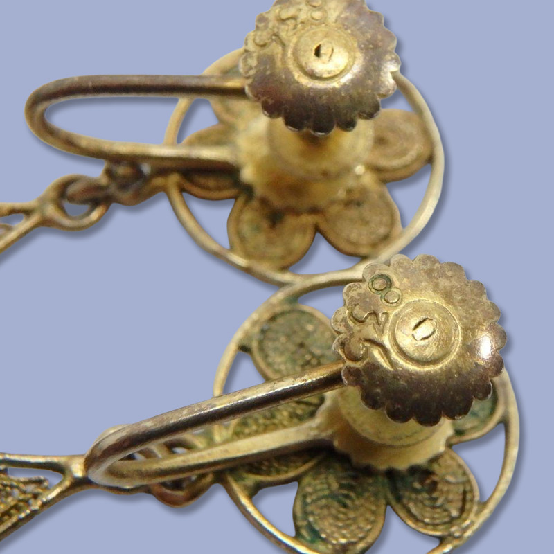 835 Silver Antique/Vintage Italian Carved Shell Cameo Earrings