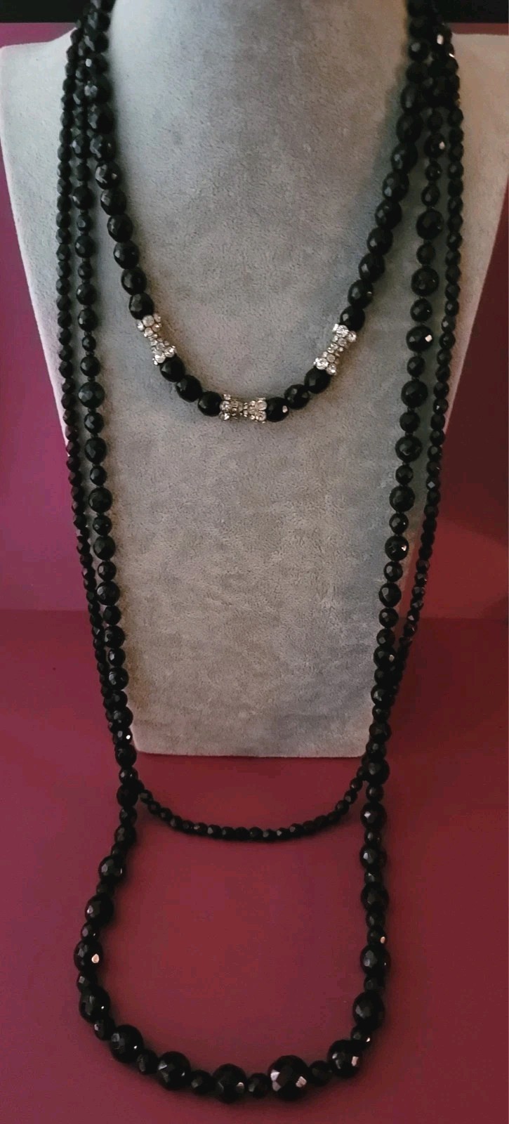 Vintage Faceted Black Glass Necklace Lot of 3