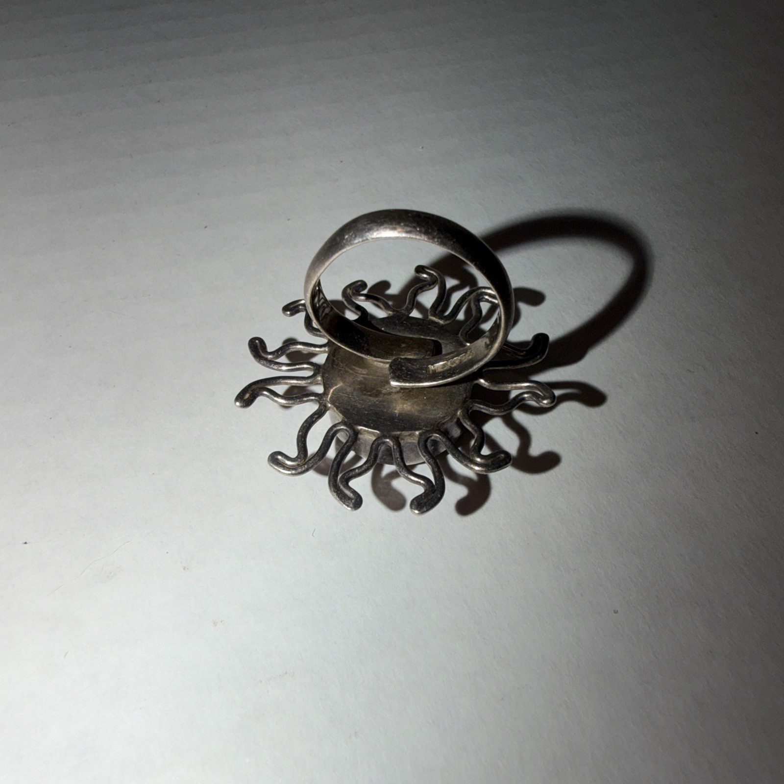 Vintage 925 Silver MEX Sun Moon Abalone Ring Adjustable