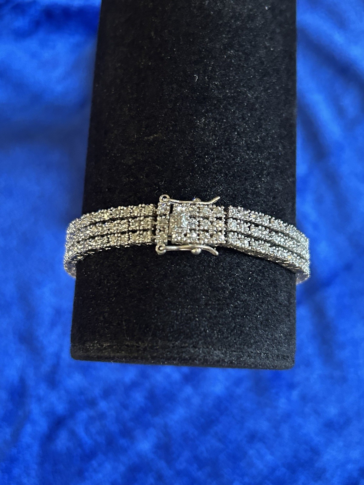 Vintage Sterling Silver Triple Strand Diamond Tennis Bracelet Size 6.75 Nice One