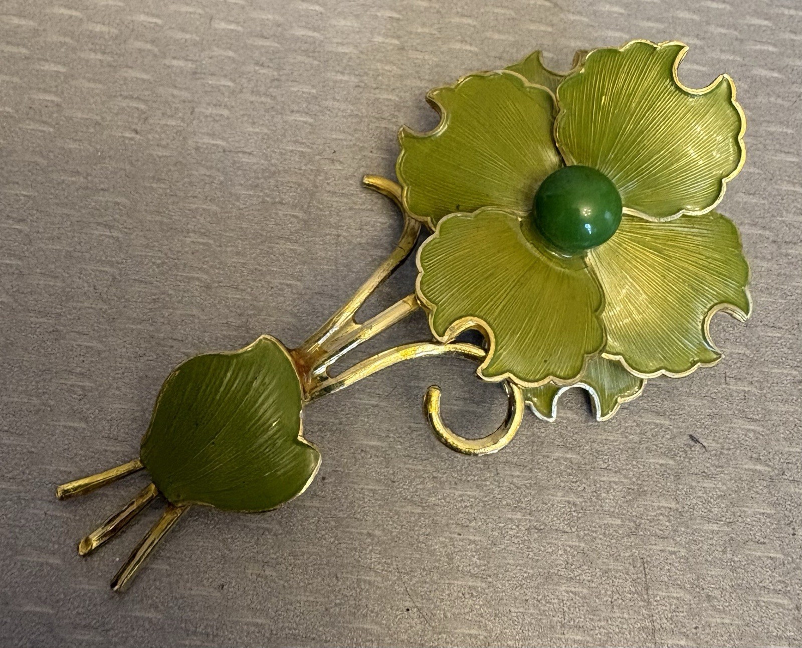 60s vintage Lime Green Enamel Flower Power Brooch Pin Mod Pop Layered W Germany
