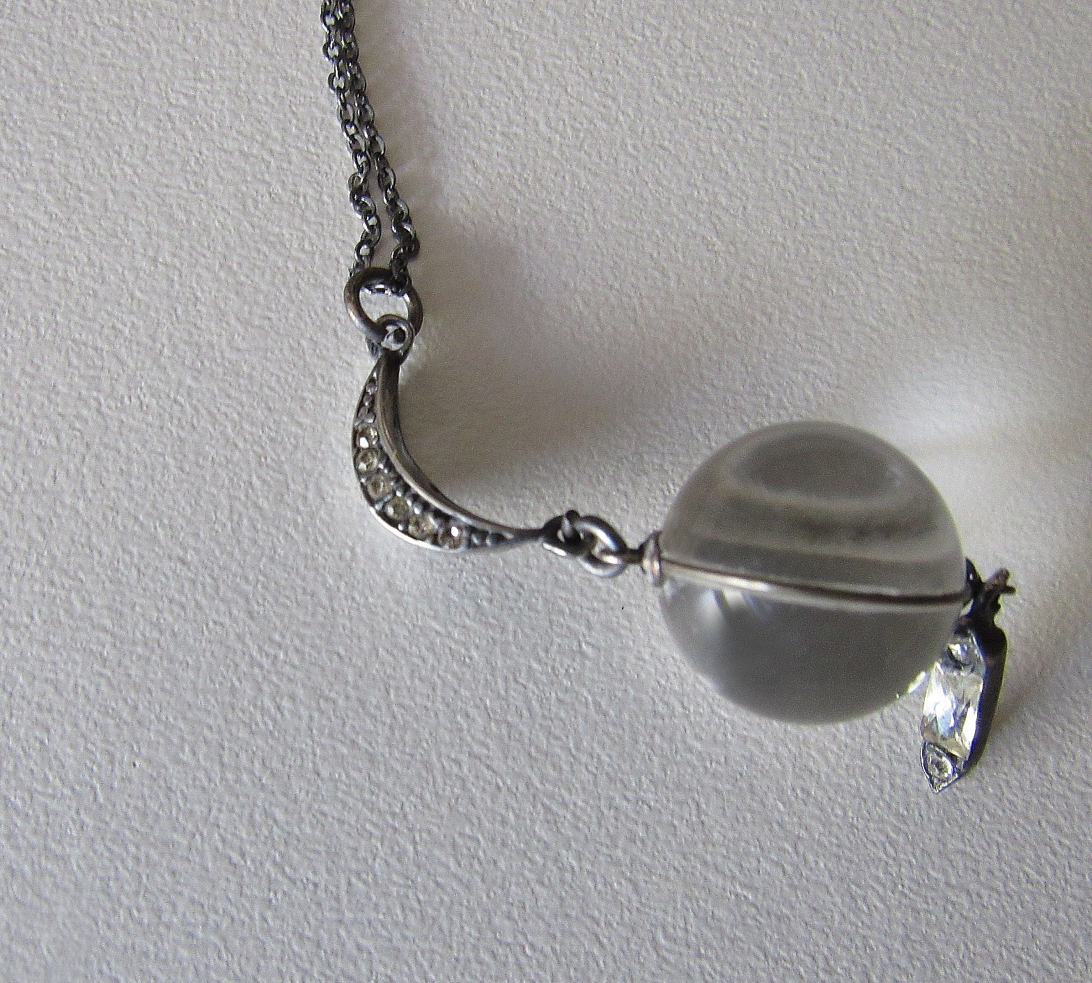 Art Deco Pools of Light Rock Quartz Orb Sterling Silver Necklace