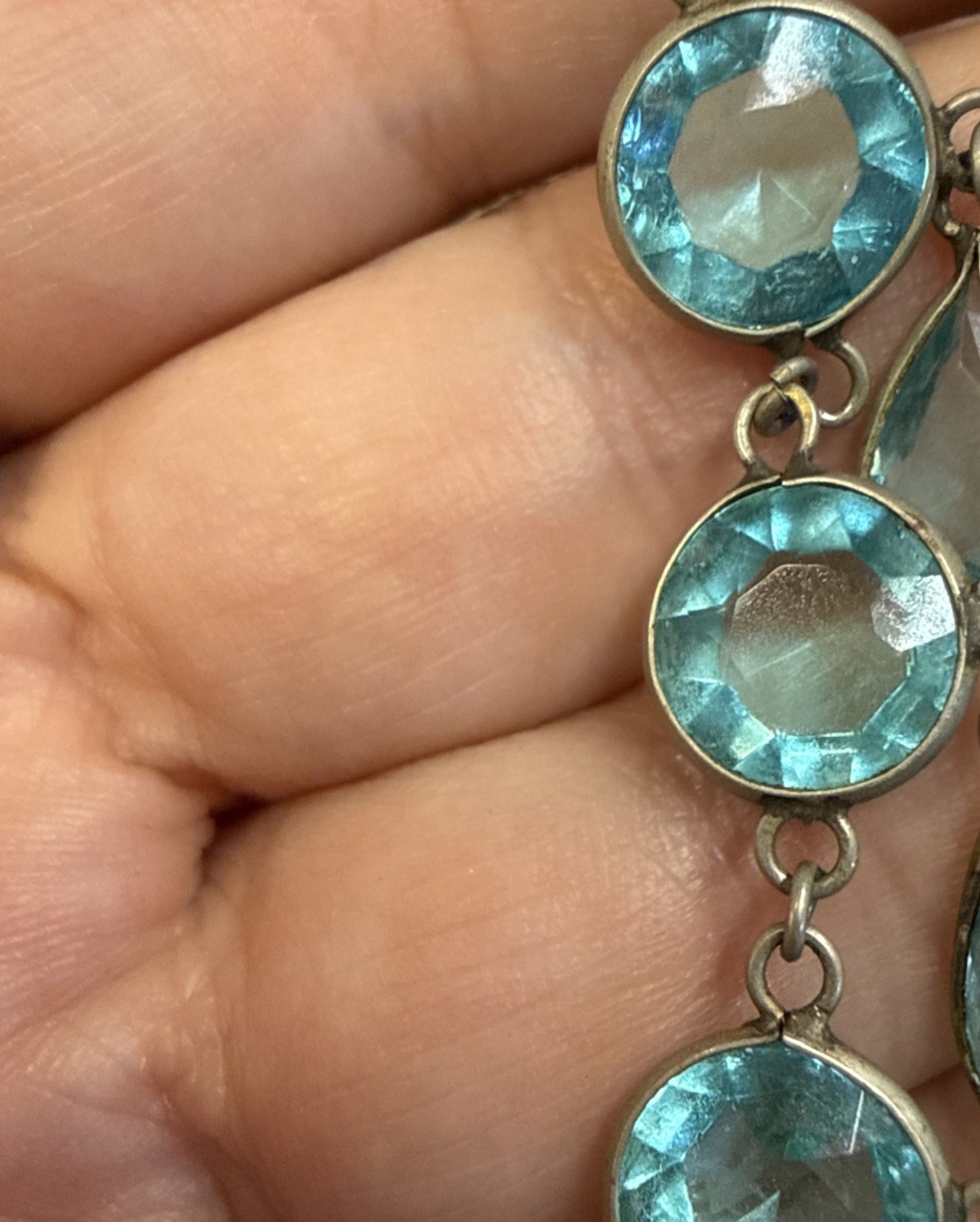 Antique Edwardian Deco Czech Festoon Drapes Faux Aquamarine Glass Necklace