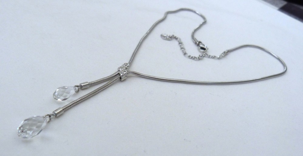 DESIGNER SWAN SIGNED SWAROVSKI FACETED BRIOLETTE CRYSTAL DROPS CHAIN NECKLACE