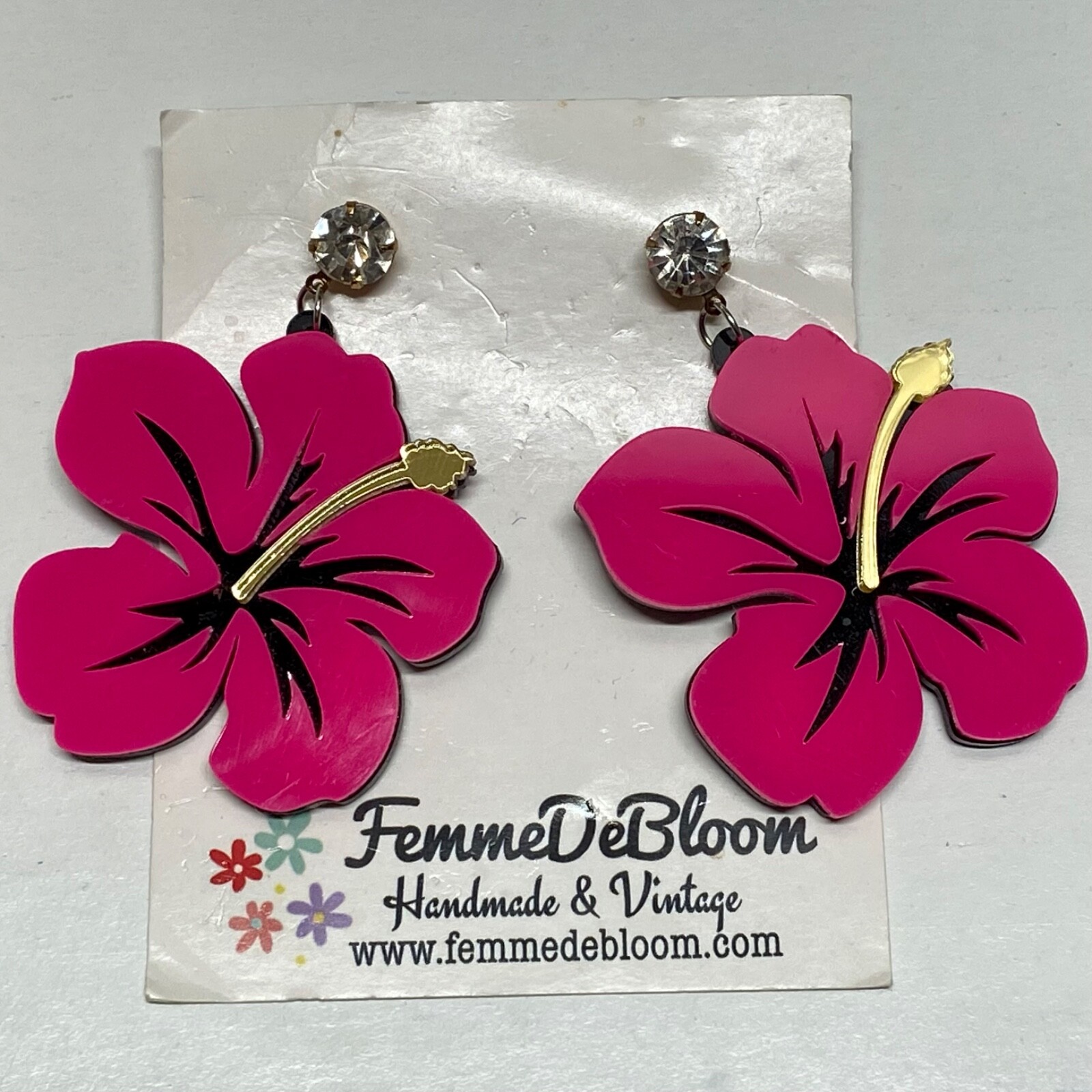 Hawaii Giant Hibiscus Pink Flower Earrings Femme De Bloom Large Acrylic Vintage