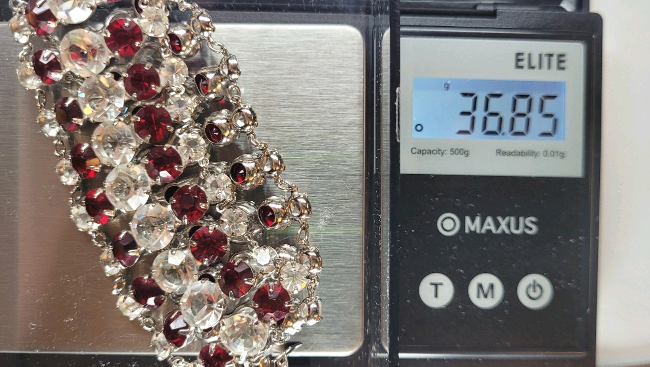 Elegant 7.5″ Estate Garnet & White Sapphire Color Bracelet 1/20 12k Gold 36.85gr