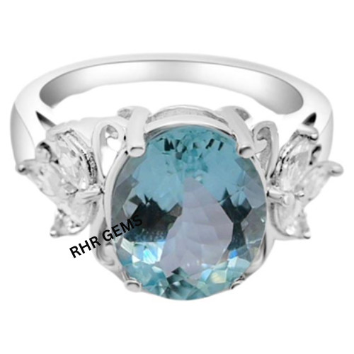 3.75 Ctw Blue Topaz Cocktail Ring 925 Sterling Silver Bridal Wedding Gift Ring