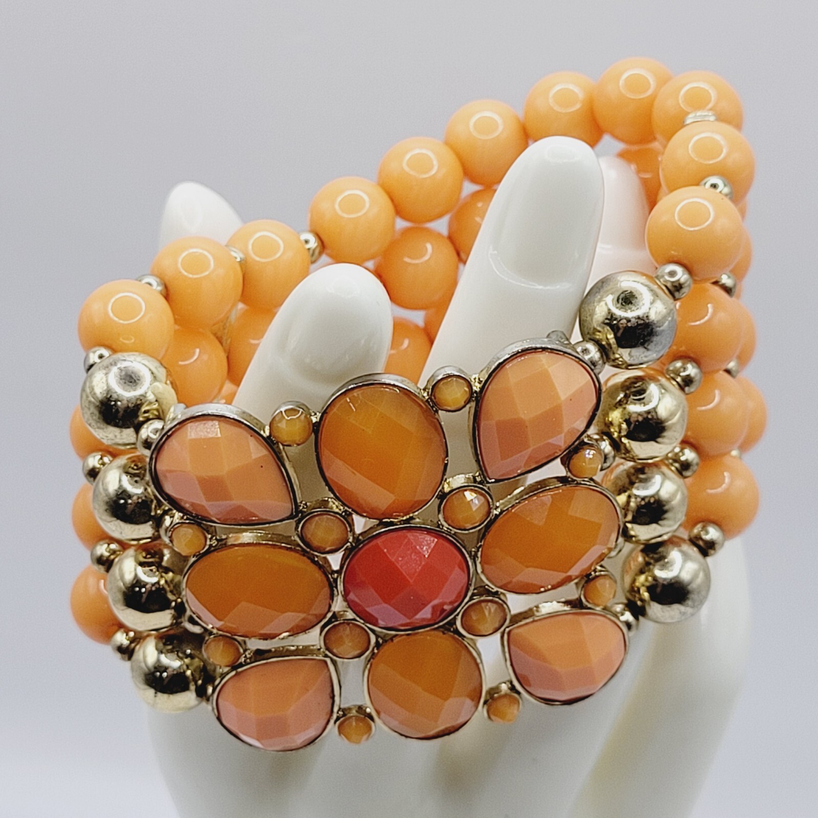 Orange Sherbet Melon Shade Wide Chunky Stretch Beaded Bangle Vintage Bracelet