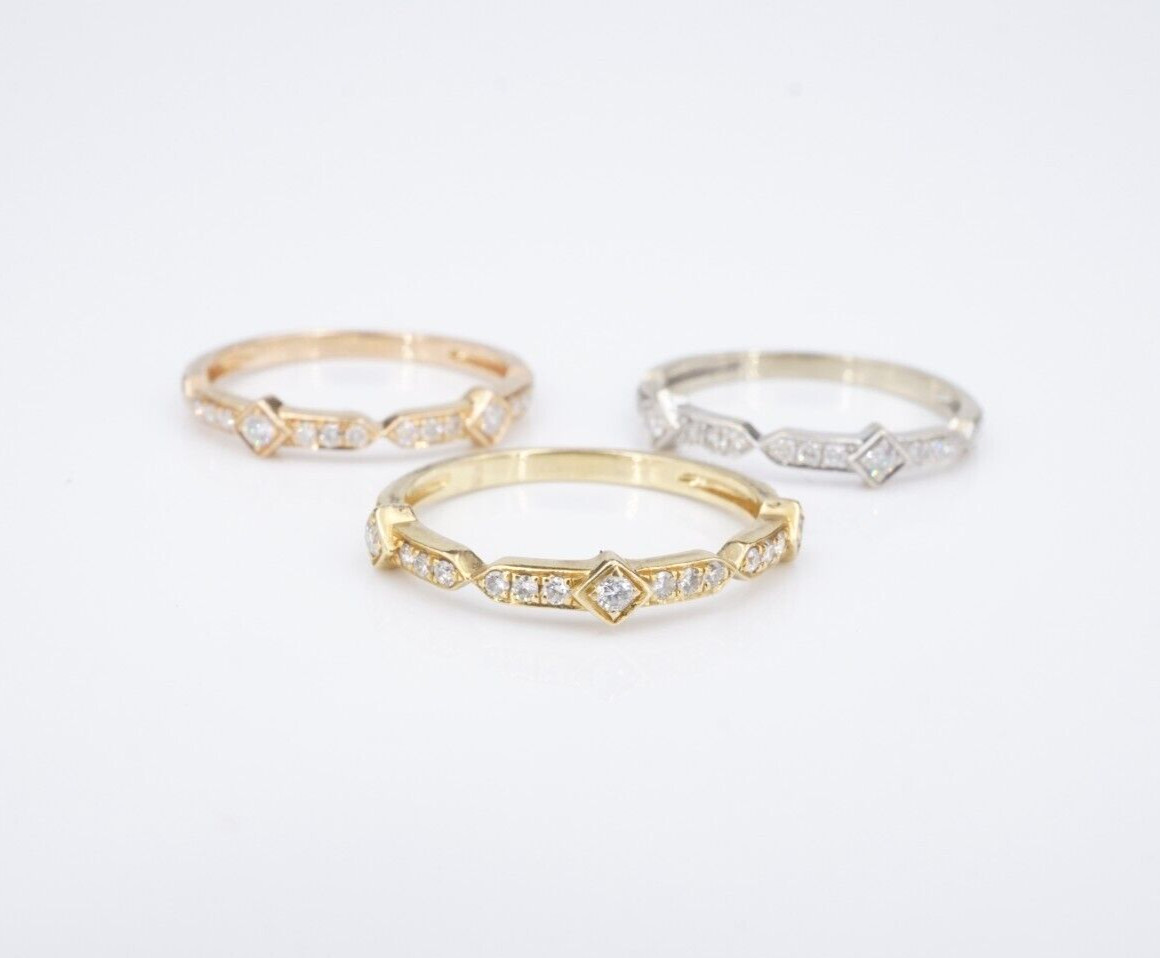 18k Gold Diamond Band Ring Set Stackable 1/2ctw Yellow Rose White Sz 6.25 RG4327