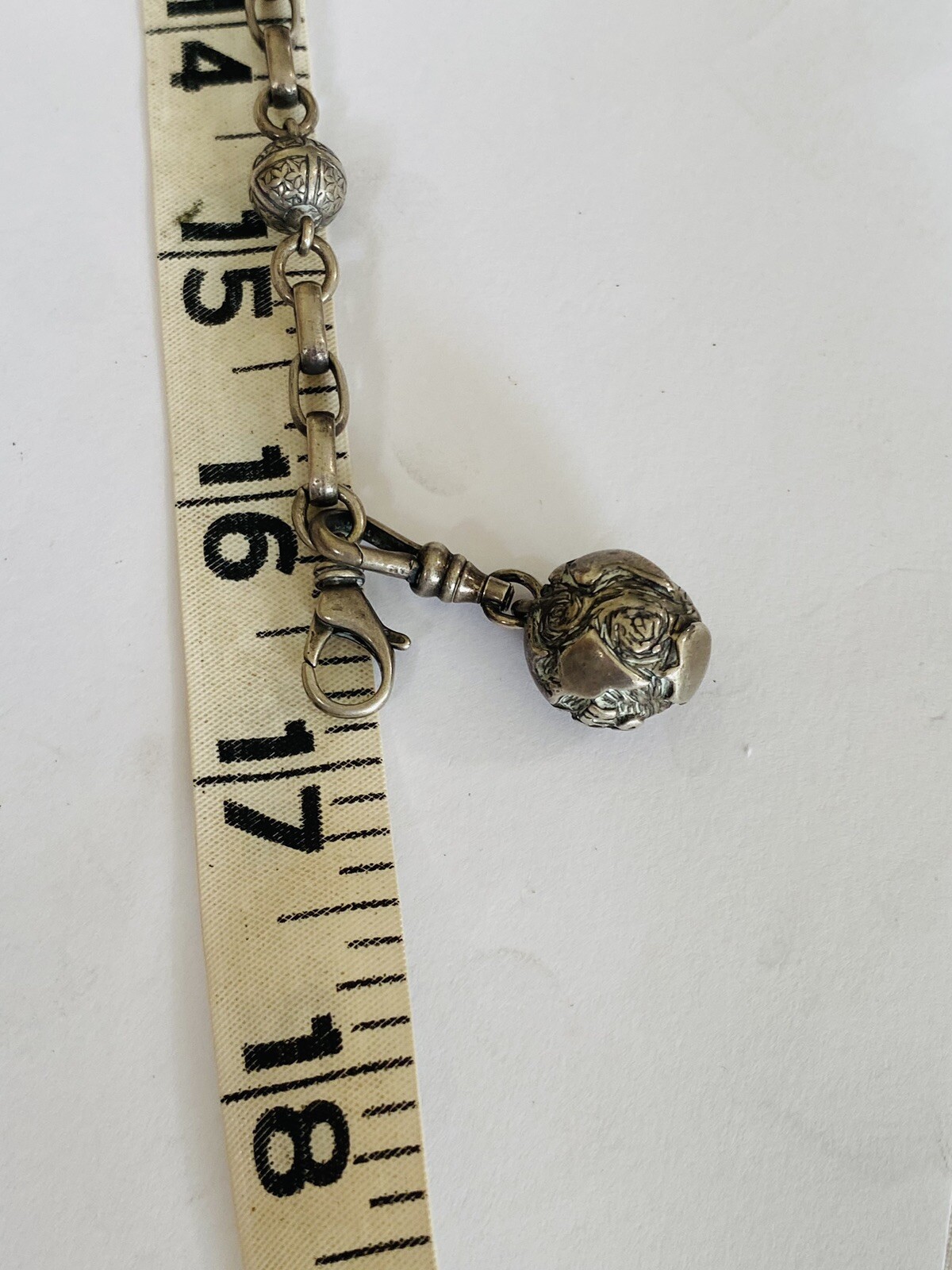 Vintage Sterling Silver Station Fleur de Lis French Ball Globe Charm Necklace