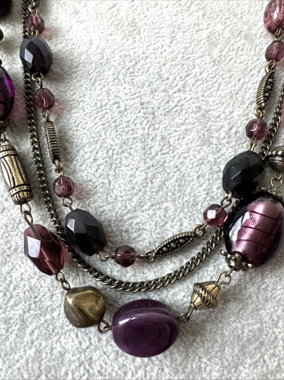Plum Layer Victorian Revival chain Necklace Metal Jewelry Goth Glass Ceramic