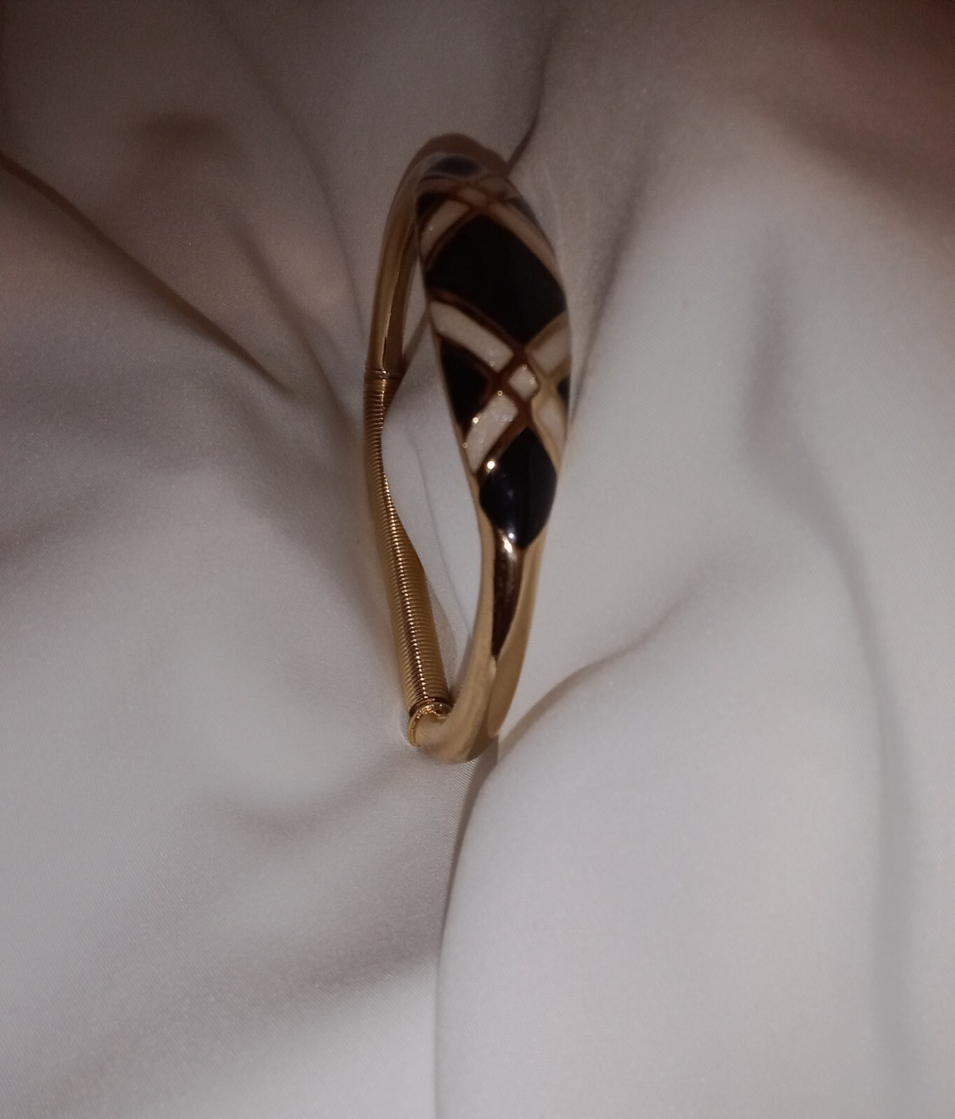 Vintage Orena Paris Bracelet, Goldplate w/ Black & Ivory Enamel, c. ’70s / ’80s